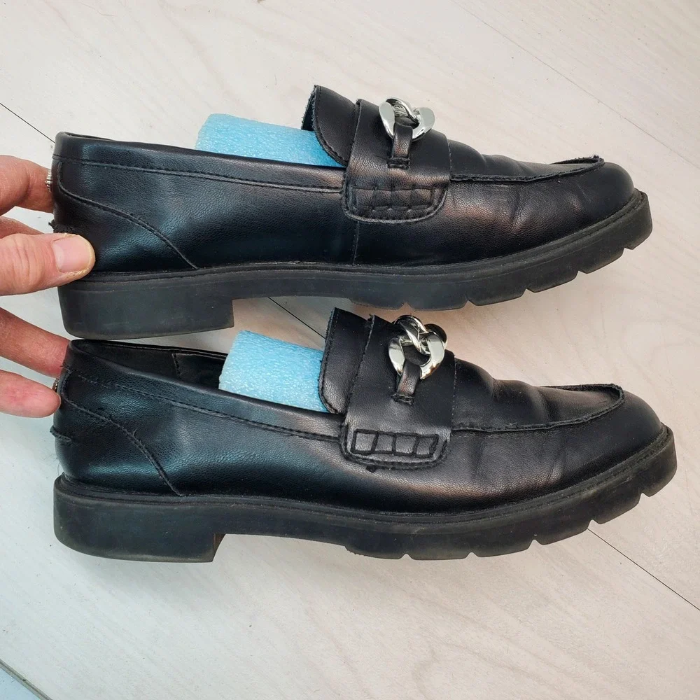 Anne‎ Klein Women's Black Loafers with Silver Chain Detail Size 9.5M